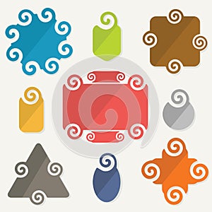 Colorful spiral shapes tag design elements icons set
