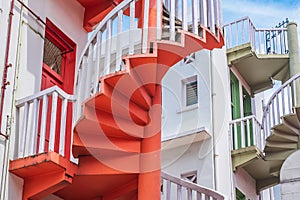 Colorful spiral stairs of Singapore apartment, landmark and popular for tourist attractions in Bugis, Singapore