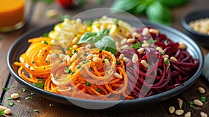 Colorful Spiralized Vegetable Noodles on Plate