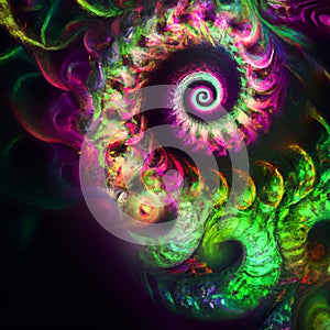 Colorful spirals on black background