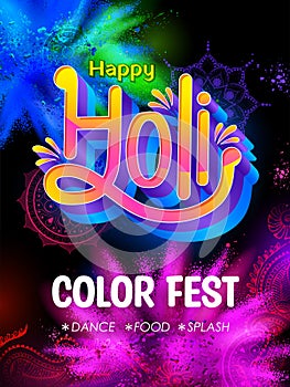 colorful splash for Happy Holi background card design for color festival of India celebration