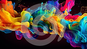 Colorful splash. Liquid and smoke explosion of colors on dark background,. Abstract pattern.