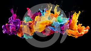 Colorful splash. Liquid and smoke explosion of colors on dark background,. Abstract pattern.