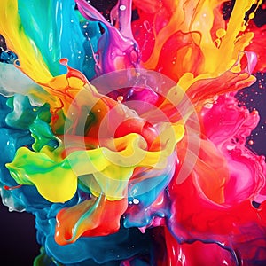 Colorful splash. Liquid and smoke explosion of colors on dark background,. Abstract pattern.