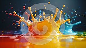 Colorful splash. Liquid and smoke explosion of colors on dark background,. Abstract pattern.