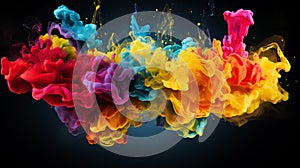 Colorful splash. Liquid and smoke explosion of colors on dark background,. Abstract pattern.