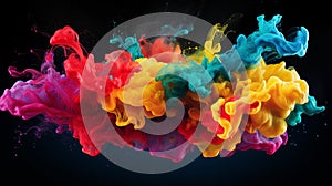 Colorful splash. Liquid and smoke explosion of colors on dark background,. Abstract pattern.