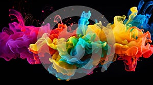 Colorful splash. Liquid and smoke explosion of colors on dark background,. Abstract pattern.