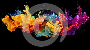 Colorful splash. Liquid and smoke explosion of colors on dark background,. Abstract pattern.