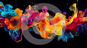 Colorful splash. Liquid and smoke explosion of colors on dark background,. Abstract pattern.