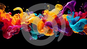 Colorful splash. Liquid and smoke explosion of colors on dark background,. Abstract pattern.