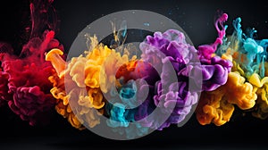 Colorful splash. Liquid and smoke explosion of colors on dark background,. Abstract pattern.