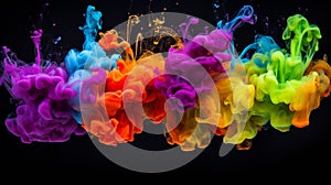 Colorful splash. Liquid and smoke explosion of colors on dark background,. Abstract pattern.