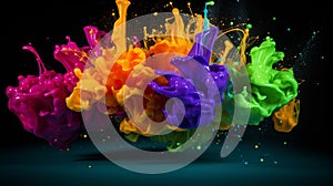 Colorful splash. Liquid and smoke explosion of colors on dark background,. Abstract pattern.