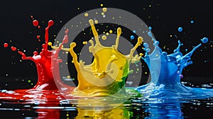 Colorful splash. Liquid and smoke explosion of colors on dark background,. Abstract pattern.