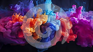 Colorful splash. Liquid and smoke explosion of colors on dark background,. Abstract pattern.