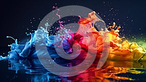 Colorful splash. Liquid and smoke explosion of colors on dark background,. Abstract pattern.