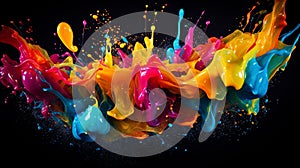 Colorful splash. Liquid and smoke explosion of colors on dark background,. Abstract pattern.