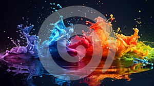 Colorful splash. Liquid and smoke explosion of colors on dark background,. Abstract pattern.