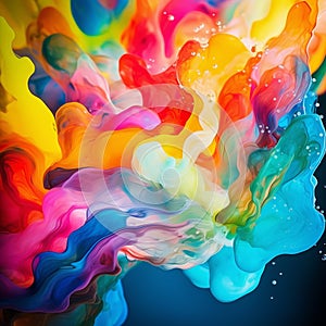 Colorful splash. Liquid and smoke explosion of colors on light background,. Abstract pattern.
