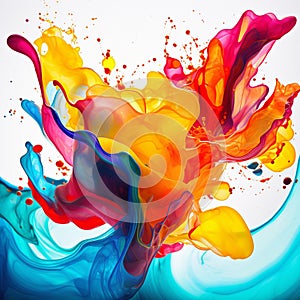 Colorful splash. Liquid and smoke explosion of colors on light background,. Abstract pattern.