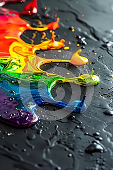 A colorful splash of paint on a black surface