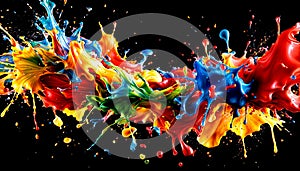 Colorful splashes of paint mingling in the air against a dark background