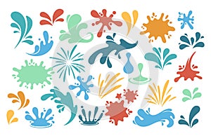 Colorful Splashes And Splashing Forms, Featuring Droplets, Water Drop Shapes, Liquid Burst Splashes, Blots With Drops