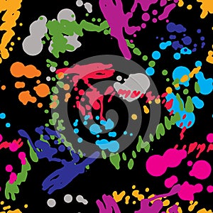 Colorful splattered web design repeat pattern, art ink blob, smearing paintbrush drawing. Expressive graffiti seamless background