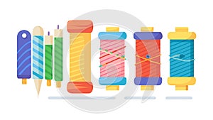 Colorful spools of sewing thread for textile projects, vector design Generative AI