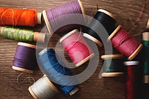 Colorful spools of thread photo