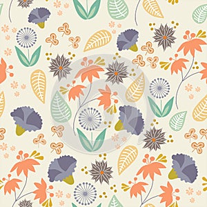 Colorful spring field flowers, in a seamless pattern
