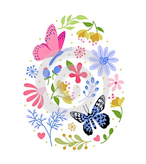 Colorful spring flower with butterfly in oval shape.