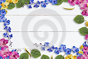 Colorful spring flower and leaf border or frame