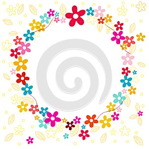 Colorful spring flowers circle vector background