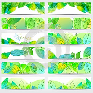 Colorful spring leaves banners