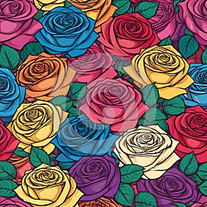 Colorful spring roses pattern background