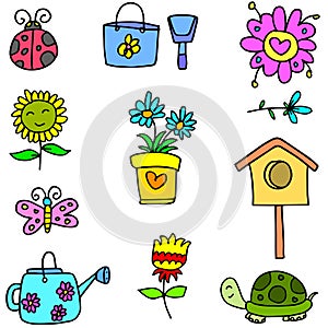 Colorful spring set of doodles