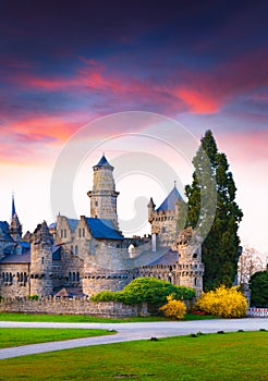 Colorful spring sunset in the Wilhelmshohe Castle