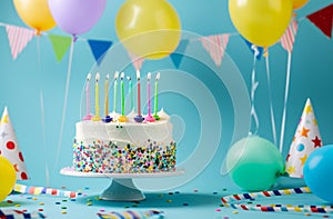 Colorful Sprinkle Birthday Cake With White Frosting