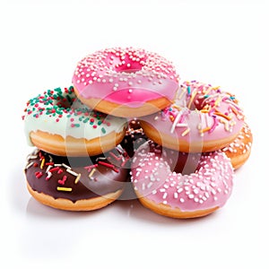 Colorful Sprinkled Doughnuts On White Background