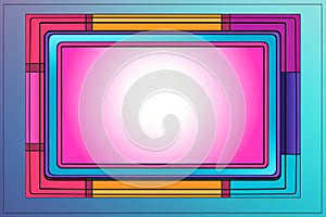 a colorful square frame on a blue and pink background