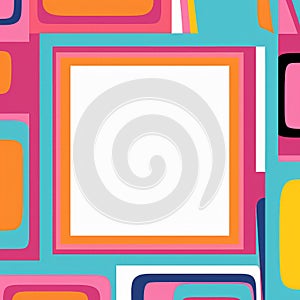 a colorful square frame with an orange blue and pink background