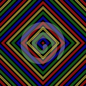 Colorful square lines fabric pattern on black background vector.