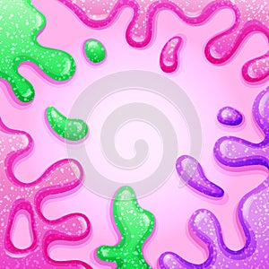 Colorful square pink background with pink purple and green splashes