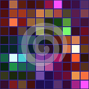 Colorful square tile mosaic with violet borders seamless background