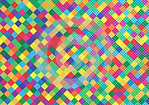 Colorful Squares and Halftone Dots for Geometric Pattern Background