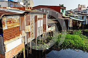 Colorful squatter shacks at Slum Urban Area in Ho Chi Minh city, Vietnam