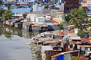 Colorful squatter shacks at Slum Urban Area in Ho Chi Minh city, Vietnam