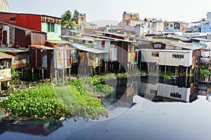 Colorful squatter shacks at Slum Urban Area in Ho Chi Minh city, Vietnam